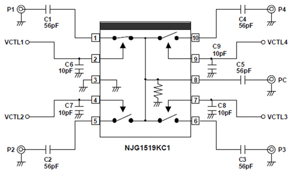 A simplified application circuit showing an SP4T switch from NJR Image of A simplified application circuit showing an SP4T switch from NJR