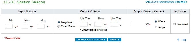 DC/DC Solution Selector template Image of DC/DC Solution Selector template