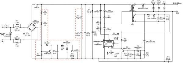 Schematic of an isolated, TRIAC-dimmable, high power factor, universal input Image of Schematic of an isolated, TRIAC-dimmable, high power factor, universal input