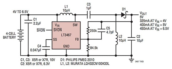 Linear Technology LT3467 SEPIC-application circuit Image of Linear Technology LT3467 SEPIC-application circuit