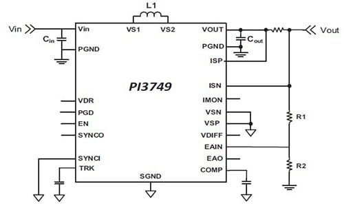 Vicor PI3749 DC/DC buck-boost regulator Diagram of Vicor PI3749 DC/DC buck-boost regulator