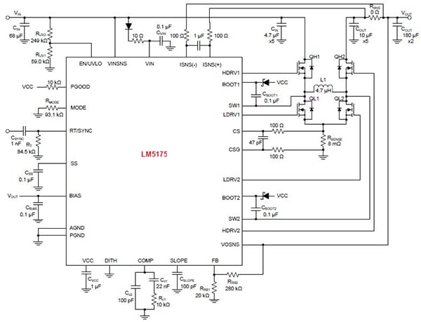 Texas Instruments LM5175-based buck-boost DC/DC converter Diagram of Texas Instruments LM5175-based buck-boost DC/DC converter