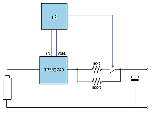 Microcontroller with the Texas Instruments TPS62740 Diagram of microcontroller with the Texas Instruments TPS62740