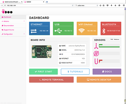 UDOO Neo web control panel UDOO Neo web control panel