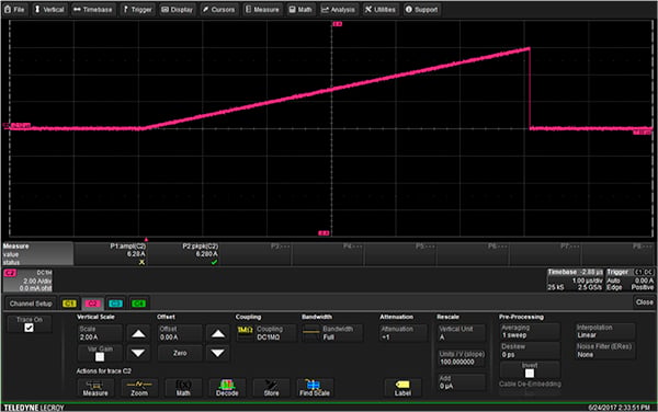 Channel setup of a Teledyne LeCroy HDO4104 oscilloscope (click for full-size) Image of channel setup of a Teledyne LeCroy HDO4104 oscilloscope (click for full-size)