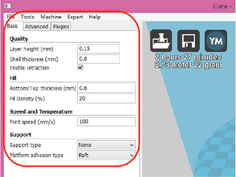 Cura guides the user through basic and advanced settings Image of Cura guides the user through basic and advanced settings