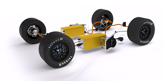3D model of the electric powertrain of the PWe7.16 racing car Image of 3D model of the electric powertrain of the PWe7.16 racing car