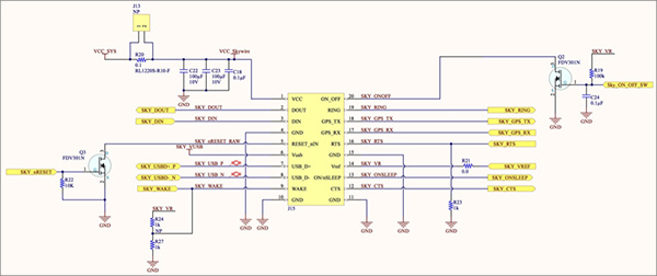 Interfacing NimbeLink NL-SW-LTE-SVZM20 Skywire LTE Cat-M1 modem (click to enlarge) Detailed schematics for interfacing NimbeLink NL-SW-LTE-SVZM20 modem (click to enlarge)