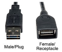 Male/plug and female/receptacle USB Type A connectors Image of male/plug and female/receptacle USB Type A connectors