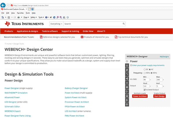 Texas Instruments WEBENCH Power Design Center Image of Texas Instruments WEBENCH Power Design Center