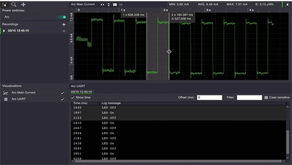 Otii Arc can be set up to receive UART log messages Image of Otii Arc can be set up to receive UART log messages