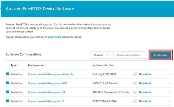 a:FreeRTOS device software within the AWS IoT Console Image of a:FreeRTOS device software within the AWS IoT Console