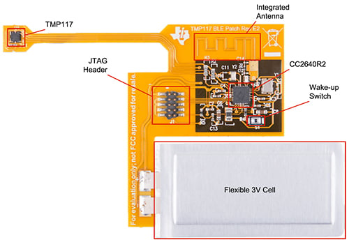 Texas Instruments wireless thermometer reference design Diagrama del diseño de referencia del termómetro inalámbrico de Texas Instruments