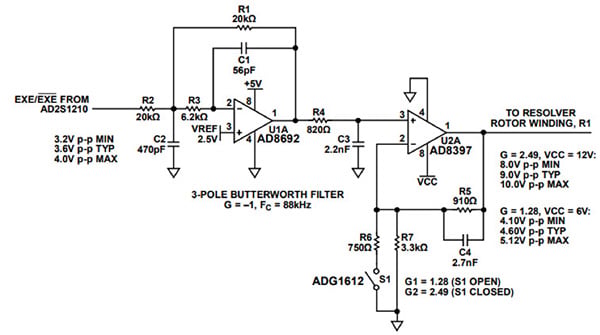 Excitation driver and filter circuit Esquema de controlador de excitación y circuito de filtro