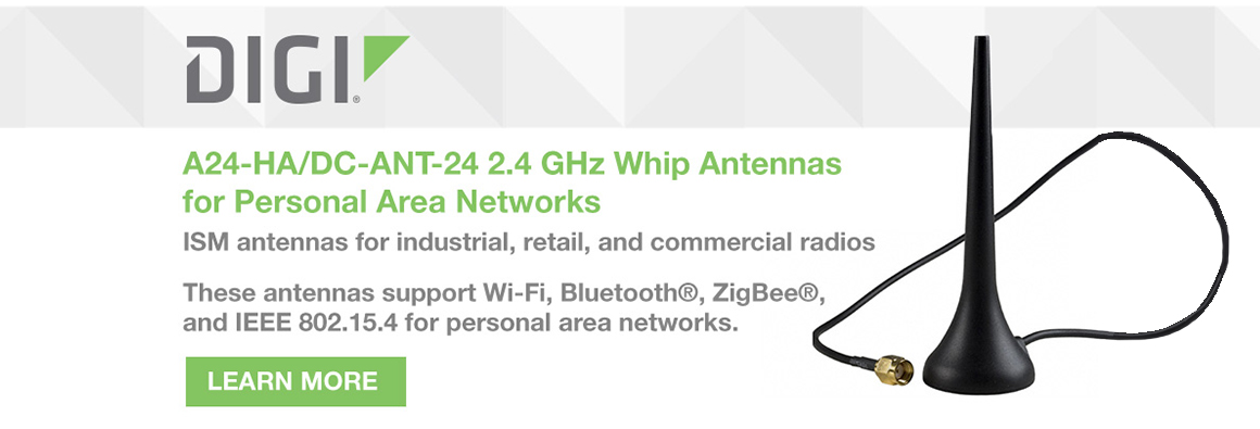 A24-HA/DC-ANT-24 2.4 GHz Whip Antennas for Personal Area Networks