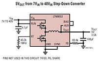 Analog Devices’ LTM8053 3.5 A Continuous, 6 A Peak Step-Down µModule® Image of Analog Devices' LTM8053, 1/2 A continuous, 6 A peak stepdown µModule®