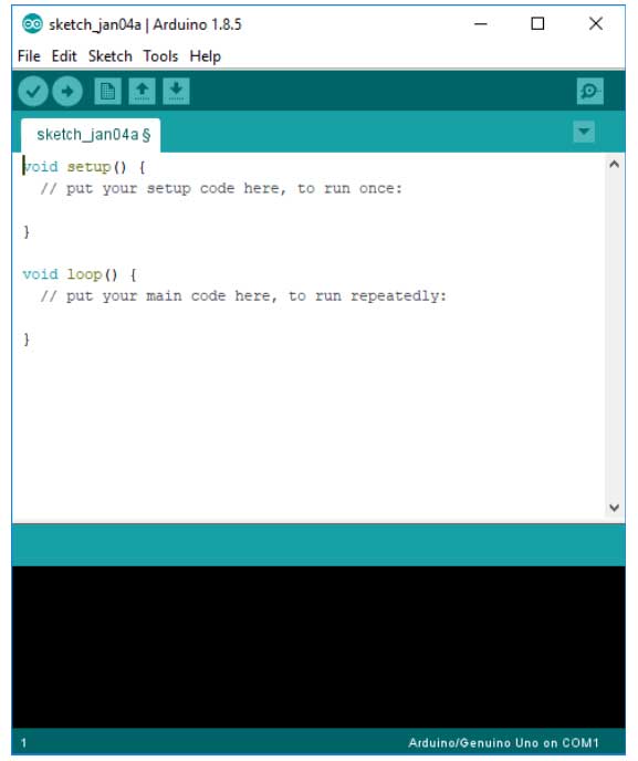 The Arduino IDE in its default state Image of The Arduino IDE in its default state