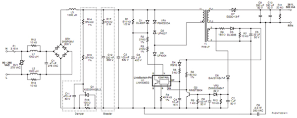 Image of Circuit example for a dimmable LED controller