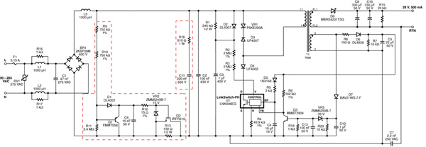 Image of Schematic of an isolated, TRIAC-dimmable, high power factor, universal input