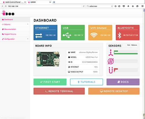 UDOO Neo web control panel