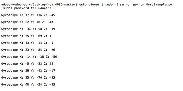 Screen capture of GyroExample.py code running