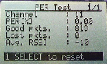 Screenshot from TI’s SmartRF06EBK illustrating BER/PER testing