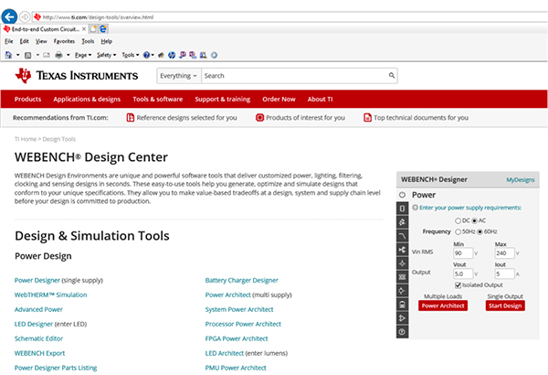 Image of Texas Instruments WEBENCH Power Design Center