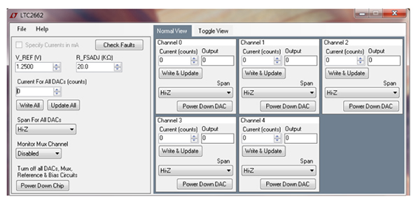 Image of evaluation software and GUI for Analog Devices LTC2662 DAC