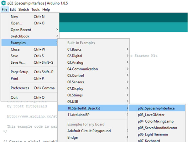 Image of sketches for all the projects are available within the Arduino IDE