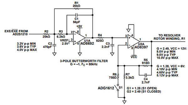 Esquema de controlador de excitación y circuito de filtro