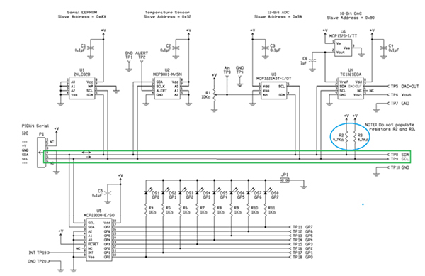 Schematic of a demonstration pc board from Microchip Technology (click to enlarge)