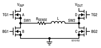 Diagrama de interruptores del regulador LT8210 de Analog Devices
