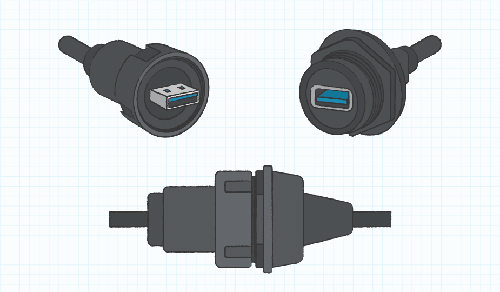 Diagram of plug and connector cable with locking and sealing interface