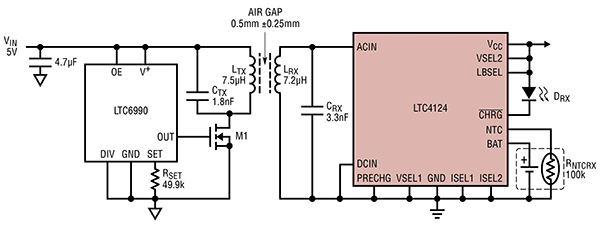 Diagrama de LTC4124 y LTC6990 Analog Devices