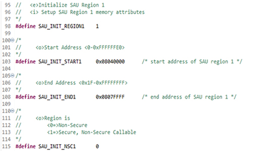 Image of SAU region 1 configured for non-secure execution