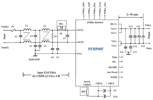 Diagram of TDK-Lambda PFH500F power module