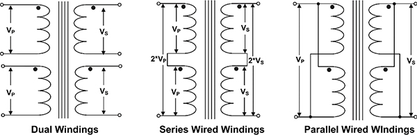 Diagram of dual winding of the Bel/Signal Transformer DU1/4 permit many possible wiring configurations