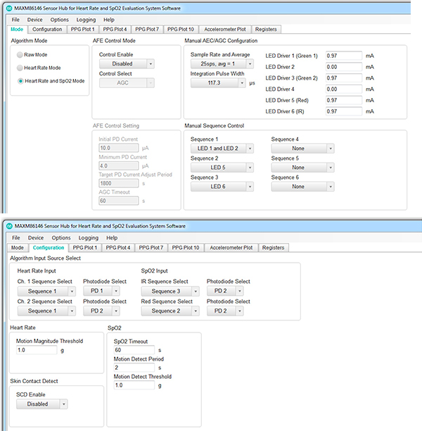 Image of Maxim Integrated's MAXM86146 EV System Software GUI