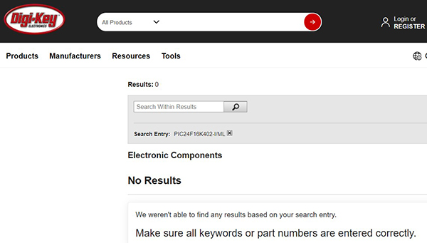 Image of part search result with incorrect part number