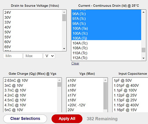 Image of selecting 50 A to 100 A options