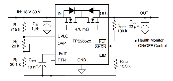 Diagrama de eFuse TPS26620 de Texas Instruments