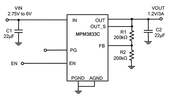 Diagrama del módulo CC/CC MPM3833C de Monolithic Power Systems