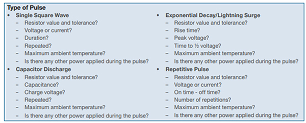 Image of questions pertaining to pulse capability will help determine the application solution