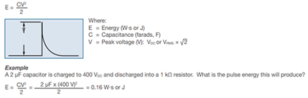 Image of example of a pulse energy calculation for a capacitive charge/discharge application