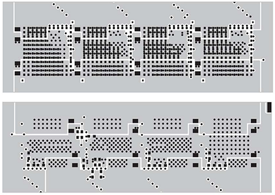 Imagen de la huella LGA de los reguladores μModule de Analog Devices.