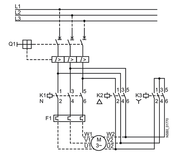 Diagram of Y? circuit comprising an overload relay