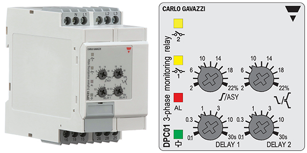 Image of Carlo Gavazzi DPC01DM69 DIN rail mount phase monitor relay with LEDs