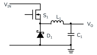 Diagram of asynchronous buck converter topology