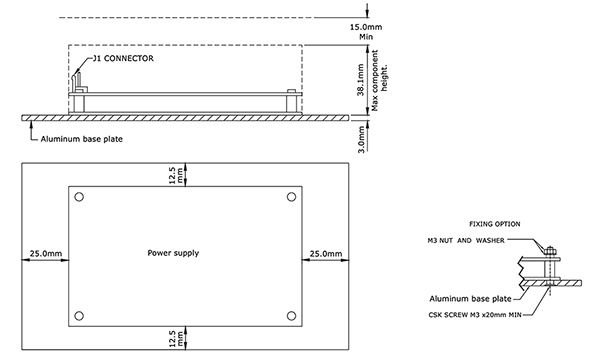 Diagram for a suitable cooling plate for the CUI Inc. VMS-550-48 power supply (click to enlarge)