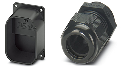 Image of connector holders (left) and cable glands (right)